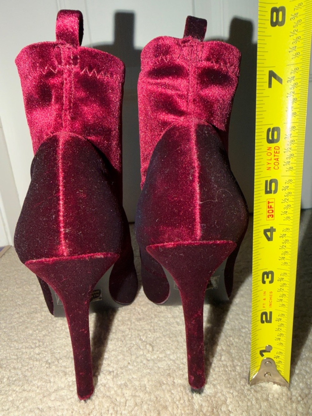 Qupid Wine Velvet Pointed Toe Ankle Boots - Picture 6 of 7